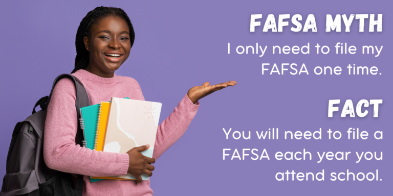 You will need to file a FAFSA each year you attend school